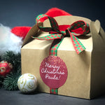 christmas themed personalized gift set with all natural bath and body products from Pure Scents Bath and Body