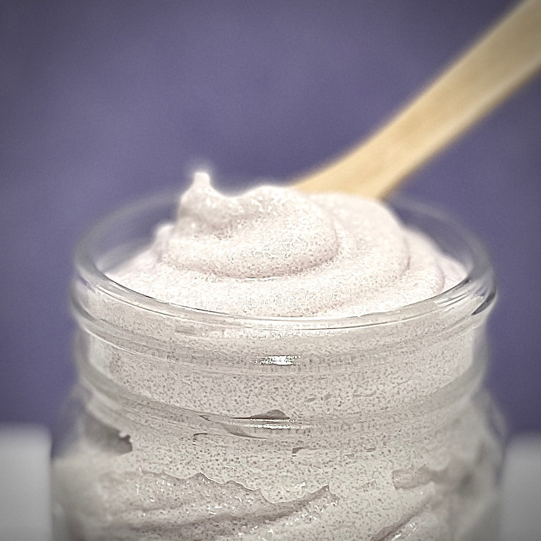 5oz glass jar of handmade all natural lavender sugar scrub by pure scents bath and body