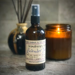 4oz amber glass bottle of lavender and eucalyptus room spray made by pure scents bath and body