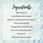 Ingredients for Snow Kissed Shimmer Body Butter Pure Scents Bath and Body